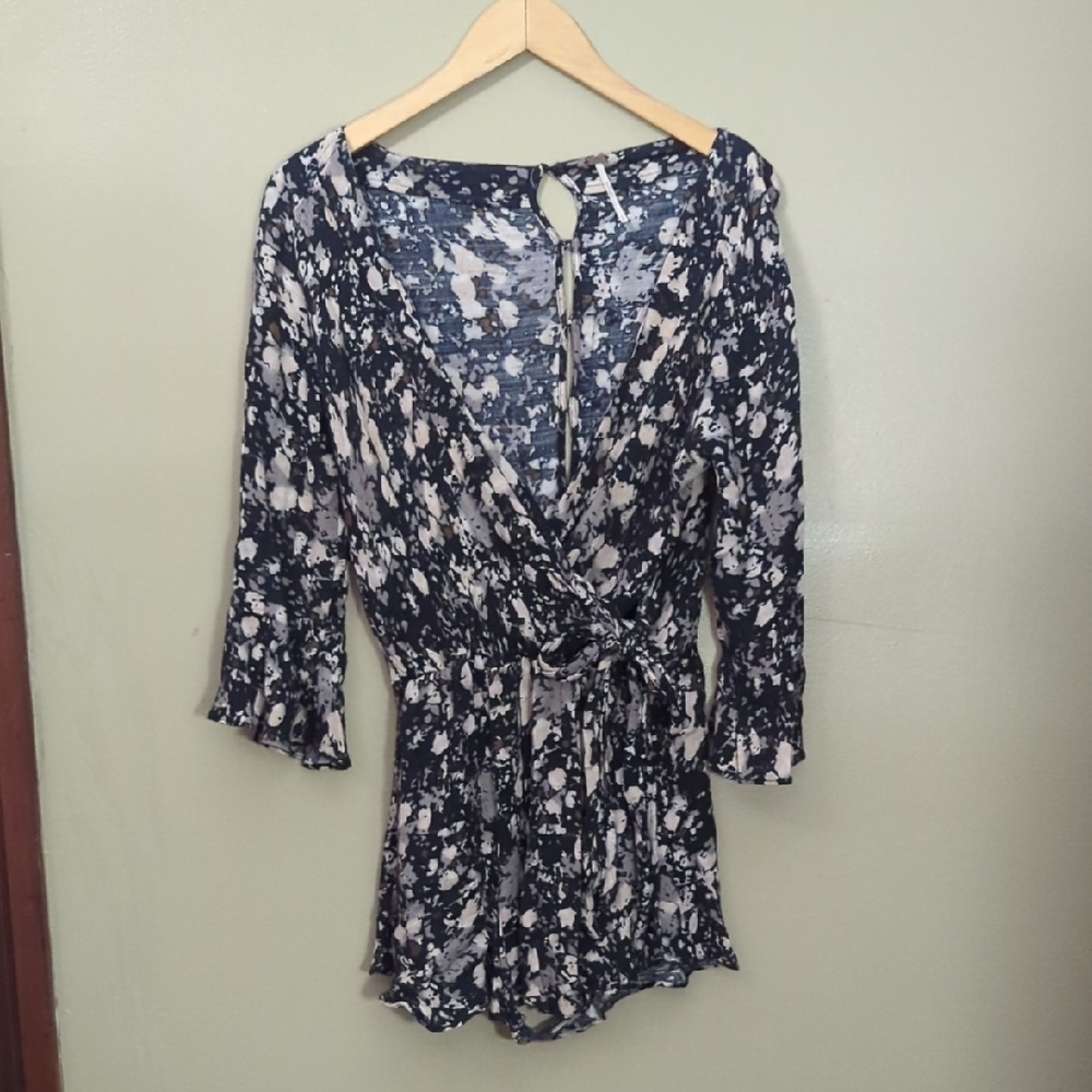 Navy and White Floral Romper